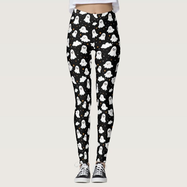 Spooky Niedlich Halloween Ghost Cloudy Star Sky Leggings (Vorderseite)