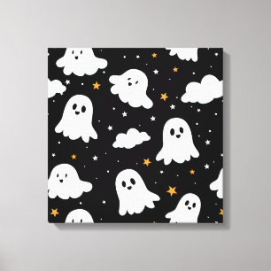 Spooky Niedlich Halloween Ghost Cloudy Star Sky Leinwanddruck