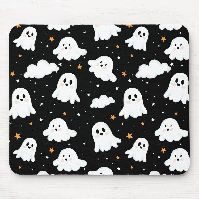 Spooky Niedlich Halloween Ghost Cloudy Star Sky Mousepad (Vorne)