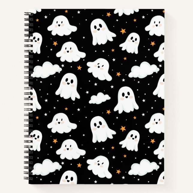 Spooky Niedlich Halloween Ghost Cloudy Star Sky Notizbuch (Vorderseite)