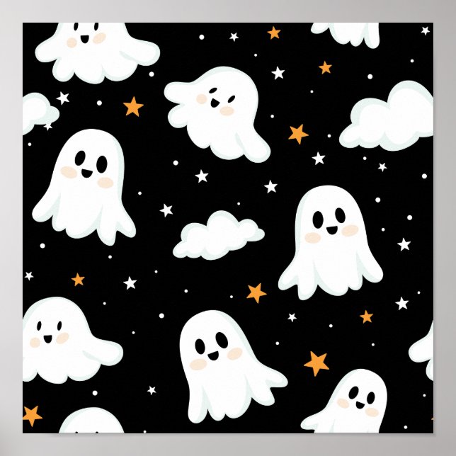 Spooky Niedlich Halloween Ghost Cloudy Star Sky Poster (Vorne)