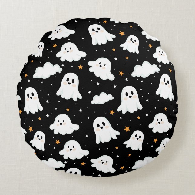 Spooky Niedlich Halloween Ghost Cloudy Star Sky Rundes Kissen (Vorderseite)