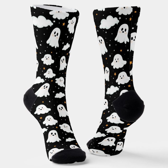 Spooky Niedlich Halloween Ghost Cloudy Star Sky Socken (Gewinkelt)