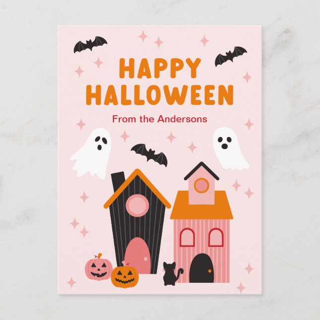Spooky Niedlich Halloween Spuk Häuser Postkarte (Vorderseite)
