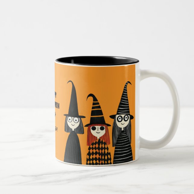 Spooky Niedlich Hexen und Familienname glücklich H Zweifarbige Tasse (Rechts)