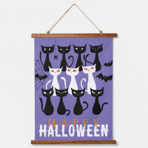 Spooky niedlich Katzenkatze Silhouette Happy Hallo Wandteppich Mit Holzrahmen