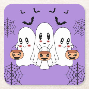 Spooky Niedlich Kawaii Cartoon Ghost Halloween-Par Rechteckiger Pappuntersetzer