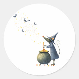 Spooky Niedlich Mouse Wizard in Cauldron - Retro H Runder Aufkleber