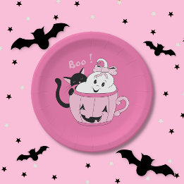 Spooky Niedlich rosa Halloween Papierplatte - Geis Pappteller