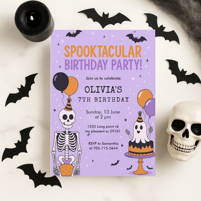 Spooky Niedlich Skeleton & Ghost Geburtstag Einladung (Von Creator hochgeladen)
