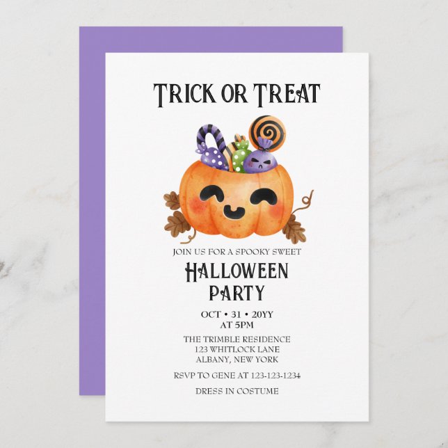 Spooky Niedlich Trick oder Treat Costume Halloween Einladung (Vorne/Hinten)