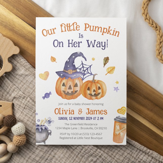 Spooky Niedlich Watercolor Kleine Pumpkin Babydusc Einladung (Von Creator hochgeladen)