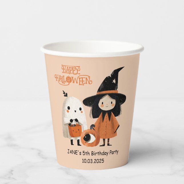 Spooky Niedlich Witch & Ghost Halloween Party Pappbecher (Rückseite)