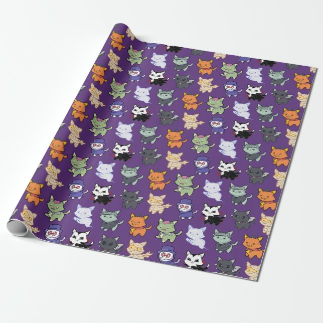 Spooky Niedliche Halloween Katzen Geschenkwrap Geschenkpapier (Ungerollt)