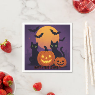 Spooky Niedliche Halloween Napkins - Schwarze Katz Serviette