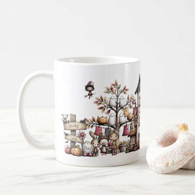 Spooky Niedliche Halloween-Tasse, Kawaii Ghost & P Kaffeetasse (Mit Donut)