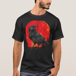 Spooky Night Creepy Animal Bird Red Moon Black Rav T-Shirt