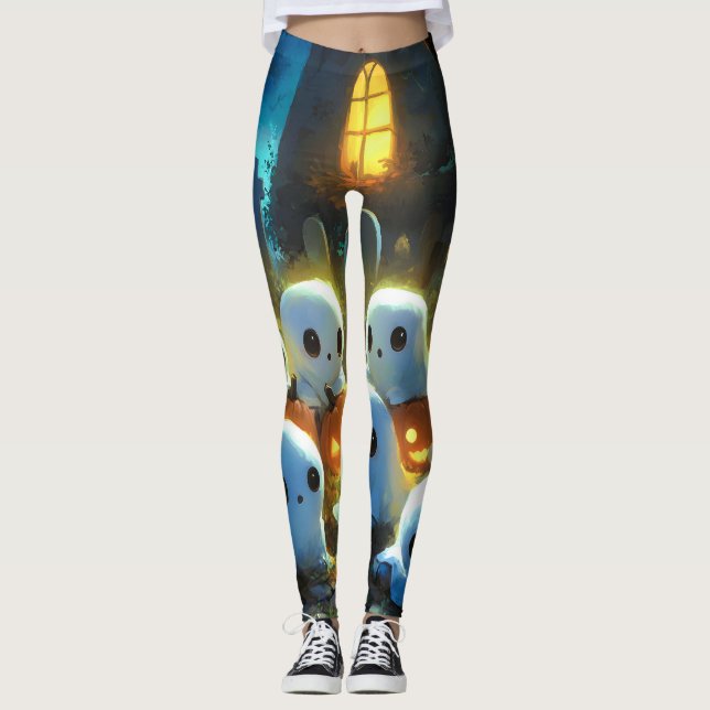Spooky Night Friedhof Niedlich Halloween Ghost Leggings (Vorderseite)