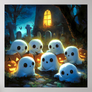 Spooky Night Friedhof Niedlich Halloween Ghost Poster