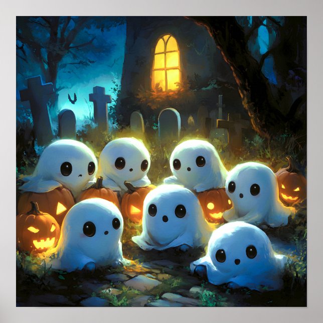 Spooky Night Friedhof Niedlich Halloween Ghost Poster (Vorne)