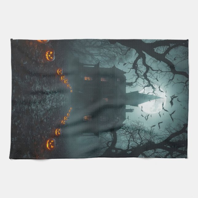 Spooky Night mit Jack-o'-Lanterns Geschirrtuch (Horizontal)