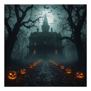 Spooky Night mit Jack-o'-Lanterns Poster