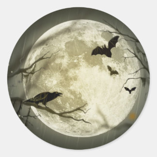 Spooky Night Moon Baum Herbst Destination Feier Runder Aufkleber