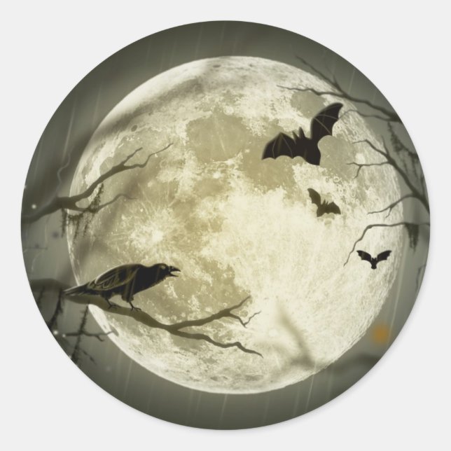 Spooky Night Moon Baum Herbst Destination Feier Runder Aufkleber (Vorderseite)