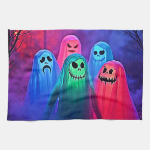 Spooky Night of Colorful Ghosts Design Geschirrtuch