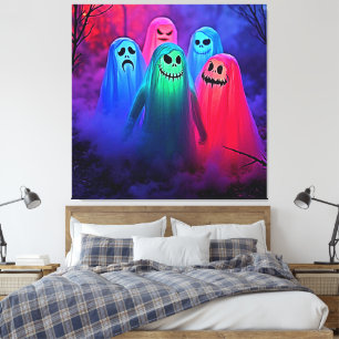 Spooky Night of Colorful Ghosts Design Leinwanddruck