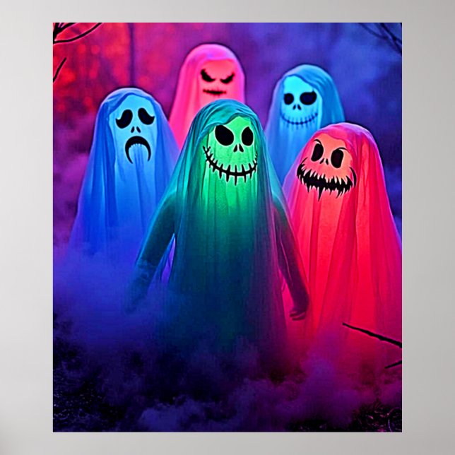 Spooky Night of Colorful Ghosts Design Poster (Vorne)