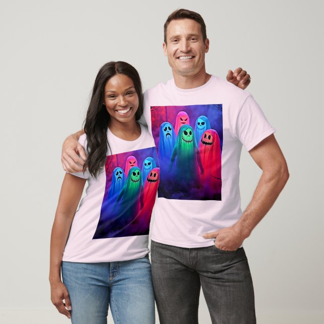 Spooky Night of Colorful Ghosts Design T-Shirt (Unisex)