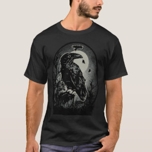 Spooky Night Raven Birds Illustration T-Shirt