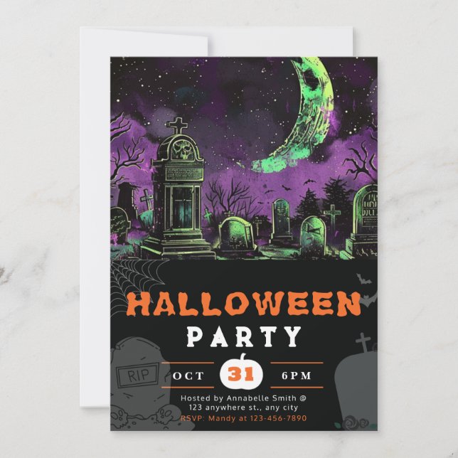 Spooky Night Sky Crescent Moon Halloween Einladung (Vorderseite)