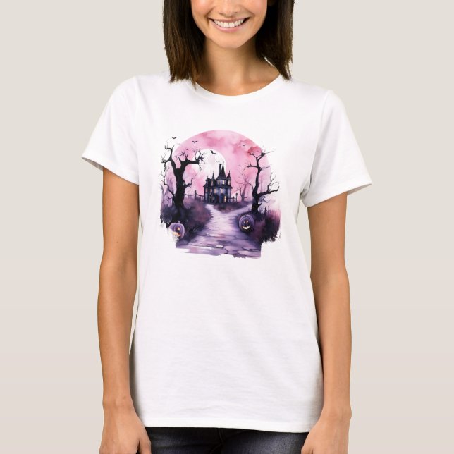 Spooky Nights: Spuk Hausdesigns T-Shirt (Vorderseite)