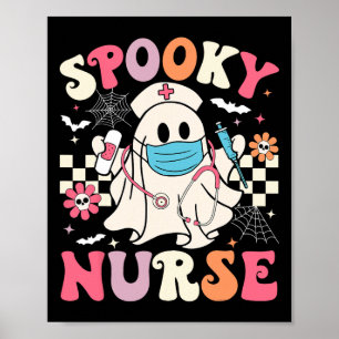 Spooky Nurse Ghost Halloween Niedlich Groovy Nursi Poster