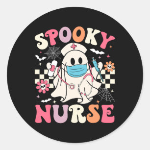 Spooky Nurse Ghost Halloween Niedlich Groovy Nursi Runder Aufkleber
