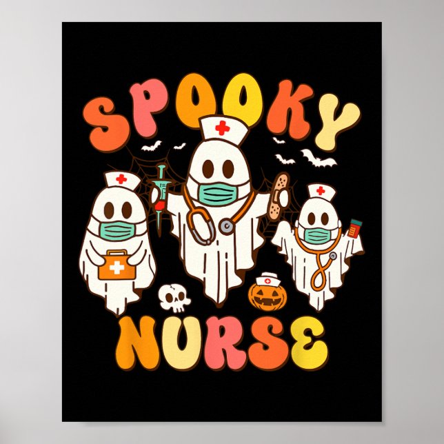 Spooky Nurse Groovy Halloween Ghost Poster (Vorne)