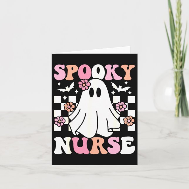 Spooky Nurse Halloween Ghost Kostüm Retro Groovy Karte (Vorderseite)