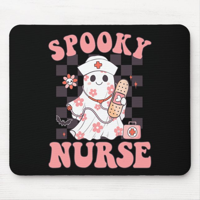 Spooky Nurse Niedlich Ghost Nurse Groovy Hallow Mousepad (Vorne)