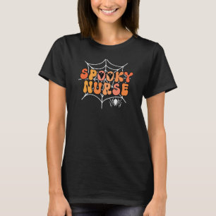 Spooky Nurse Retro Halloween Spinnennetzgeister T-Shirt