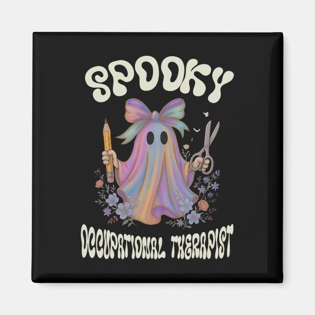 Spooky Occupational Therapist Ghost Floral Hallowe Magnet (Vorne)