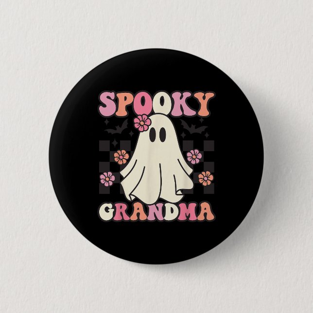 Spooky Oma Halloween Ghost Kostüm Retro Groov Button (Vorderseite)