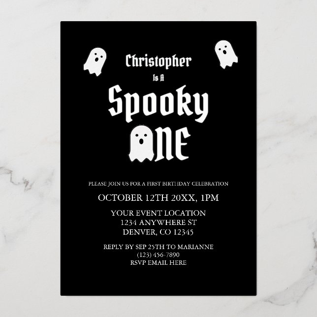 Spooky One 1. Geburtstag Folieneinladung (Vorderseite)