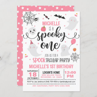 Spooky One Birthday Einladung - Mädchen (Wh/Pink)