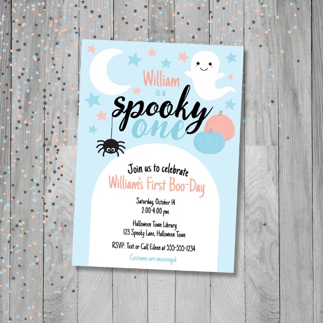 Spooky One Blue First Birthday Einladung (Spooky One First Birthday Invitation)
