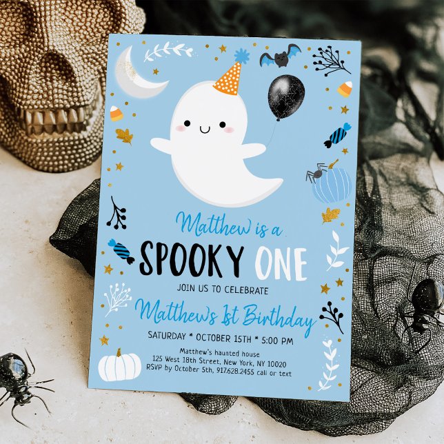 Spooky ONE Blue Ghost Halloween Geburtstag Einladung (Von Creator hochgeladen)