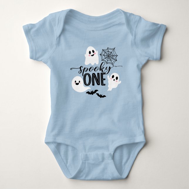 Spooky One Blue Halloween Ghost Baby Strampler (Vorderseite)