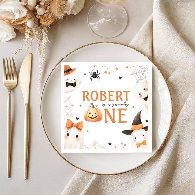 Spooky One Ghost Pumpkin Napkin Serviette (Von Creator hochgeladen)
