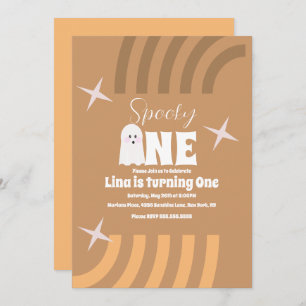 Spooky One Groovy Ghost Halloween Brown Einladung